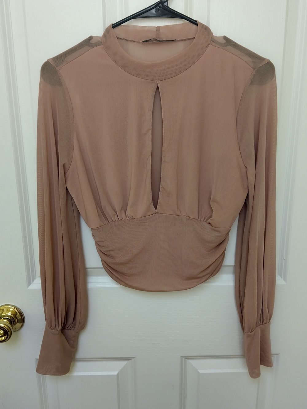 Love Culture Front Keyhole Long Sleeve Sheer Blouse